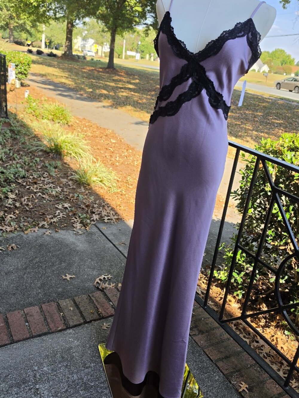 LEITH NWT Purple Satin Black Lace Trim Slip Maxi Dress Size S